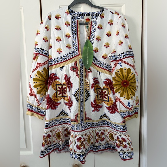 FARM Rio Dresses & Skirts - FARM Rio White Tunic with Red, Blue & Mustard Trim